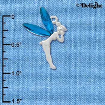 C3314 - Large Silver Fairy with Blue Resin Wings - Silver Charm (6 charms per package)