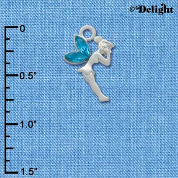 C3329* - Small Silver Fairy with Blue Resin Wings - Silver Charm (left and right) (6 charms per package)