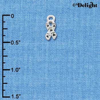 C3339 - Mini Silver ribbon with Paw Prints - Silver Charm (6 charms per package)