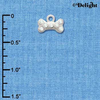 C3345 - Mini Swarovski Clear Crystal Dog Bone - Silver Charm (6 charms per package)