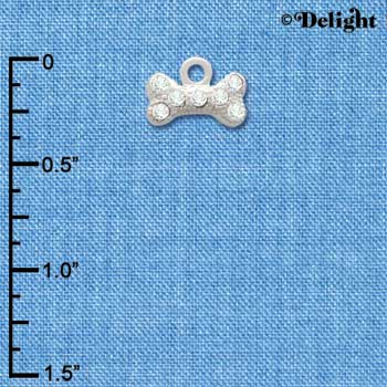 C3345 - Mini Swarovski Clear Crystal Dog Bone - Silver Charm (6 charms per package)