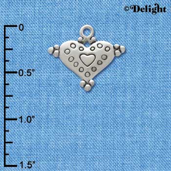 C3351+ - Large Antiqued Silver Heart with Dots - 2 Sided - Silver Charm (6 charms per package)