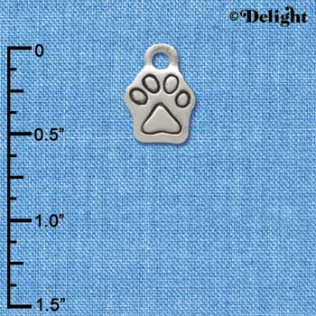 C3369+ - Mini Silver Paw - 2 Sided - Silver Charm (6 charms per package)