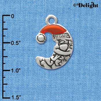 C3372+ - Small Crescent Moon Santa - 2 Sided - Silver Charm (6 charms per package)