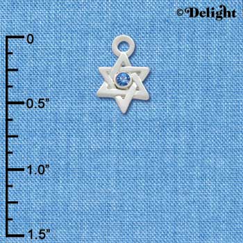 C3384 - Mini Silver Star of David with Blue Swarovski Crystal - Silver Charm (6 charms per package)