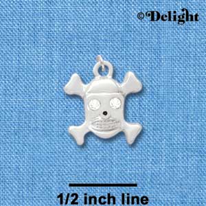 C3414 - Skull & Bones with Clear Swarovski Crystal Eyes - Silver Charm (6 charms per package)