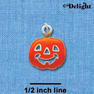 C3421-SOLID  tlf - Orange Jack O'Lantern Pumpkin - Silver Plated Charm (6 charms per package)