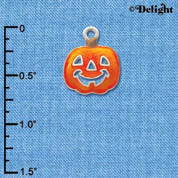 C3421 - Translucent Orange Jack O'Lantern Pumpkin - Silver Charm (6 charms per package)