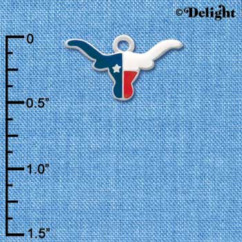 C3449 - Red, White, Blue Texas Longhorn - Silver Charm (6 charms per package)