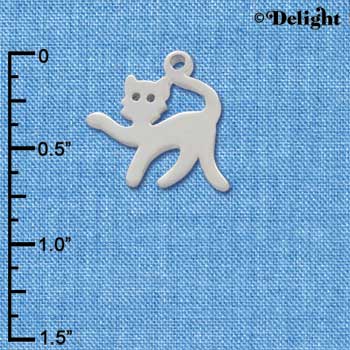 C3466 tlf - Silver Arching Back Cat - 2-D - Silver Charm
