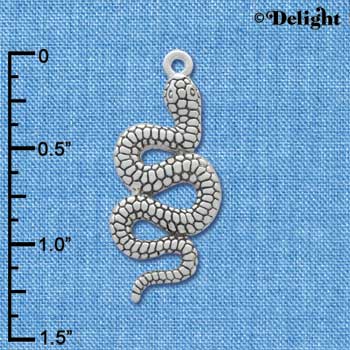 C3467 tlf - Large Silver Antiqued Snake - Silver Charm