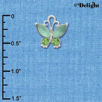 C3494 tlf - Butterfly with Frosted Green Resin Wings & Peridot Swarovski Crystals - Im. Rhodium Charm (2 per package)