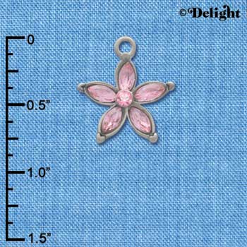C3496 tlf - Flower with Pink Resin Petals and Pink Swarovski Crystal - Silver Charm