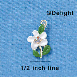 C3501 tlf - 2-D White Enamel Flower with Clear AB Swarovski Crystal - Silver Charm