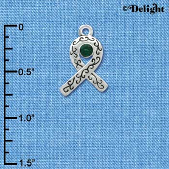C3510 tlf - Silver Scroll Ribbon with Emerald Green Swarovski Crystal - Silver Charm