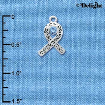 C3511 tlf - Silver Scroll Ribbon with Light Blue Swarovski Crystal - Silver Charm