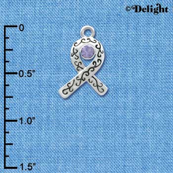 C3513 tlf - Silver Scroll Ribbon with Lavendar Swarovski Crystal - Silver Charm