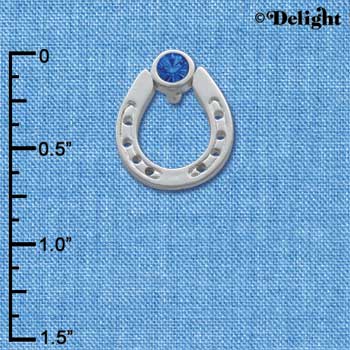C3614 tlf - Silver Horseshoe with top Blue Swarovski Crystal - Silver Pendant (6 per package)