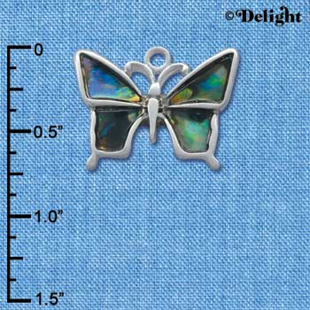 C3638 tlf - Large Shell Inlay Butterfly - Silver Charm (2 per package)