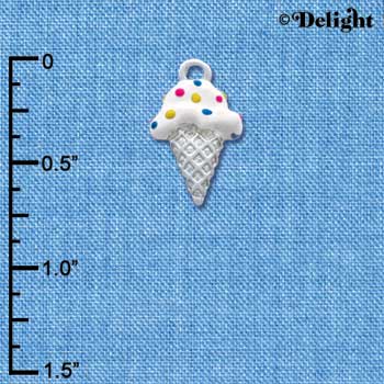 C3642 tlf - 2-D Vanilla Ice Cream Cone with Sprinkles - Silver Charm (6 per package)