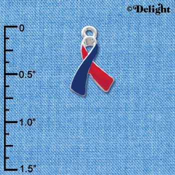 C3644 tlf - Red & Blue Awareness Ribbon - Silver Charm (6 per package)