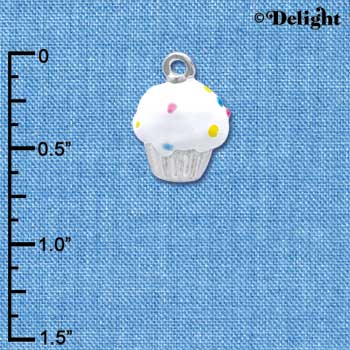 C3656 tlf - 3-D White Cupcake with Sprinkles - Silver Charm (2 per package)