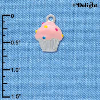 C3657 tlf - 3-D Pink Cupcake with Sprinkles - Silver Charm (2 per package)