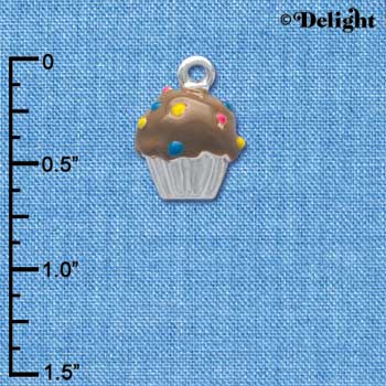C3658 tlf - 3-D Chocolate Cupcake with Sprinkles - Silver Charm (2 per package)