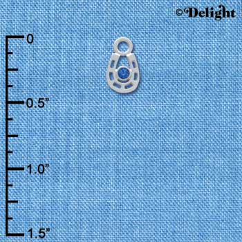 C3665 tlf - Mini Horseshoe with Blue Swarovski Crystal - Silver Charm (6 per package)