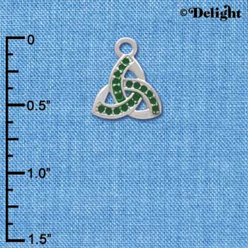 C3673 tlf - Small 2-D Green Trinity Knot - Silver Charm (6 per package)