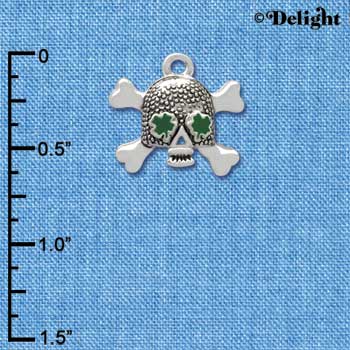 C3679 tlf - Good Luck Skull with Four Leaf Clovers - Silver Charm (6 per package)