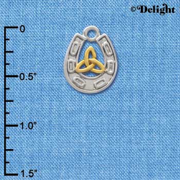C3684 tlf - Silver Horseshoe with Gold Trinity Knot - Im. Rhodium Charm (6 per package)