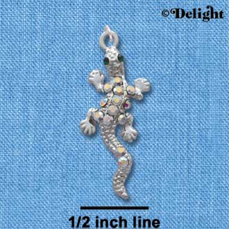 C3733 tlf - AB Swarovski Crystal Green Eyed Lizard - Silver Charm (2 per package)