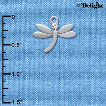 C3740 tlf - Small Silver Dragonfly with Swarovski Crystal - Silver Charm (6 per package)