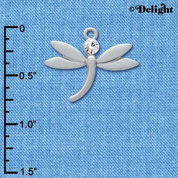 C3741 tlf - Large Silver Dragonfly with Swarovski Crystal - Silver Charm (6 per package)