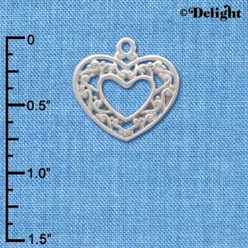 C3747 tlf - 2-D Open Heart with Scroll Border - Silver Charm (6 per package)