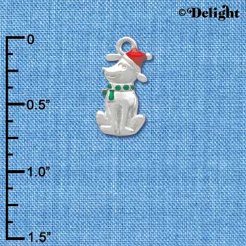 C3755 tlf - 2-D Christmas Dog with Red Hat - Silver Charm (2 per package)