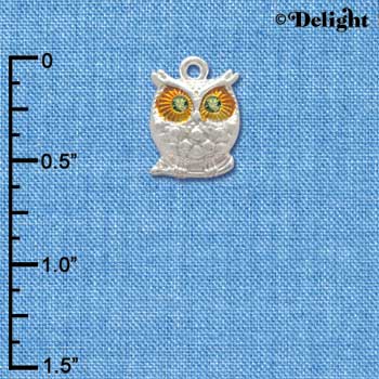 C3759 tlf - Silver Owl with Peridot Swarovski Crystal Eyes - Silver Charm (6 per package)