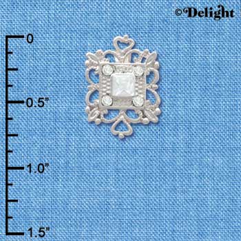 C3760 tlf - Square AB Swarovski Crystal with Filigree - Silver Charm (2 per package)