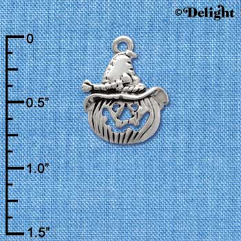 C3764 tlf - Silver Jack O'Lantern with Witch Hat - Silver Charm (6 per package)