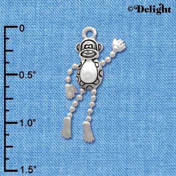 C3769 tlf - Monkey with 4 Dangle Limbs - Silver Charm (6 per package)