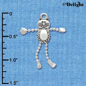 C3771 tlf - Cat with 4 Dangle Legs - Silver Charm (6 per package)