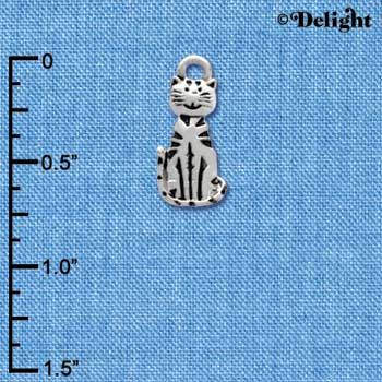 C3773 tlf - 2-D Striped Cat - Silver Charm (2 per package)