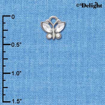 C3780 tlf - Mini Butterfly with Frosted Clear Resin Wings & Clear Swarovski Crystals - Silver Charm (6 per package)