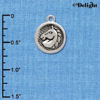 C3809 tlf - 2-D Classic Horse Head in Disc - Silver Charm (2 per package)