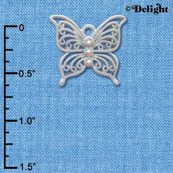 C3810 tlf - Open Silver Butterfly with 3 AB Swarovski Crystals - Silver Charm (6 per package)