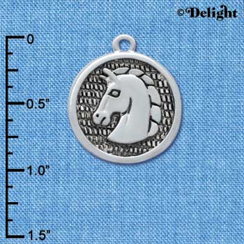 C3811 tlf - Large Classic Horse Head in Disc - Silver Charm (6 per package)