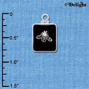 C3812 tlf - Bee on Black Pendant with Silver Frame - Silver Charm (6 per package)