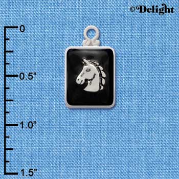 C3814 tlf - Classic Horse Head on Black Pendant with Silver Frame - Silver Charm (6 per package)