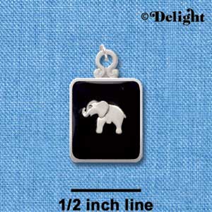C3819 tlf - Elephant on Black Pendant with Silver Frame - Silver Charm (6 per package)